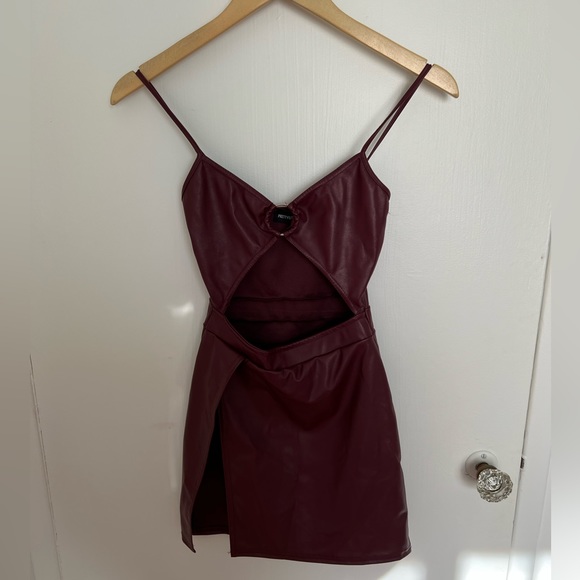 Maroon leather-look cutout mini dress - Picture 1 of 2